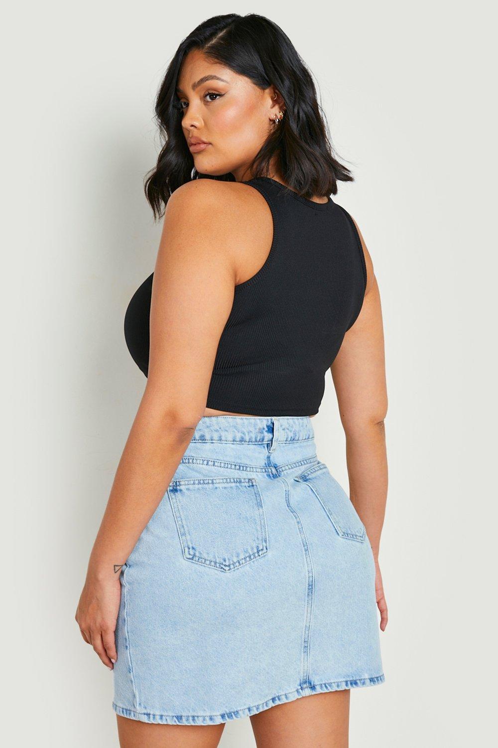 Plus size button down best sale denim skirt